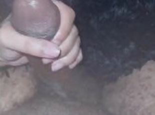 masturbación, amateur, chorro-de-corrida, negra-ebony, polla-enorme, paja, húmedo, polla