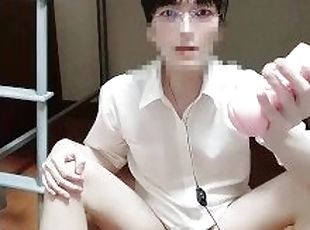 lunettes, masturbation, gay, japonais, minet