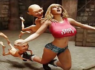 Two funny goblins catch busty blonde