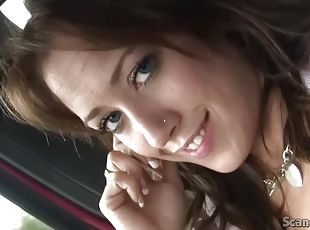 blasen, auto, doppelklicken, frech, brunette, tattoo, eindringen