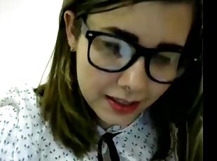 Cute teen girl in glasses gets Massive Facial