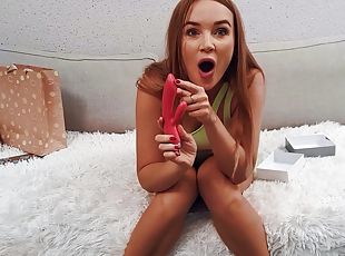 gros-nichons, masturbation, russe, amateur, jouet, rousse, gode, solo, talons-hauts