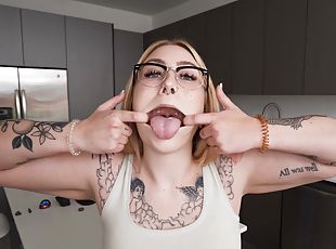 brille, spritzen, blasen, beule-schuss, schwer, paar, chubby, gesichtspunkt, gesichts, tattoo