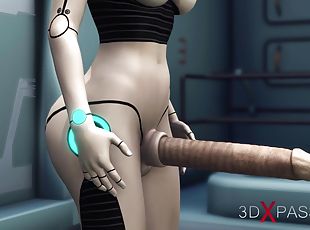 Alien lesbian sex in sci-fi lab. Female android plays with an alien