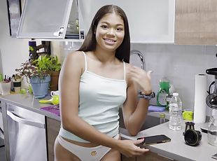 negra-ebony, adolescente, hardcore, cocina, bragas, follando-fucking