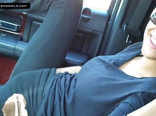 Cute brunette masturbates in car