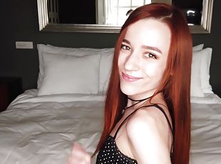 Redhead chick Sherice plays with her clitty and fingers pussy