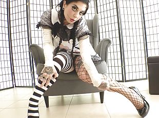 milf, pornostjerne, svart, par, strømper-stockings, strømper, engel, fetisj, uniform, tattoo