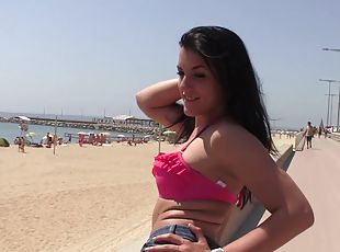 latina, plage, sur-le-visage, brunette, soutien-gorge