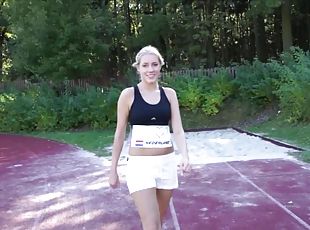 masturbieren, sport, junge, blondine, schön, allein