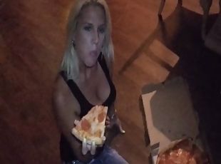 nevasta, amatori, jet-de-sperma, milf, laba, sperma, pizza