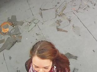 Facialized babe pov fucked in public