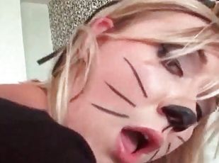 Blonde hottie taking big cock deep in her peachy soft pussy