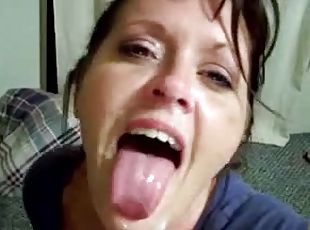 Horny dark-haired milf enjoys sucking a weiner in POV clip