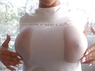 tetas-grandes, amateur, webcam, tetas, a-solas, afeitada, húmedo