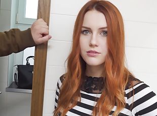 Redhead hottie Charlie Red gives a blowjob and gets fucked hard