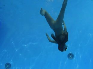 Dazzling teens decided for cave licking while swimming outdoor