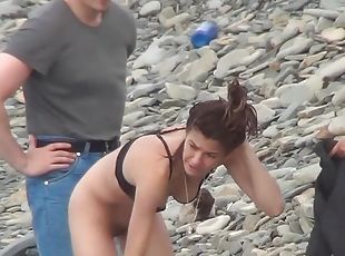 nudist, im-freien, kam, strand, voyeur, natürliche, nass, brunette, versteckte