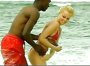 al-aire-libre, interracial, pareja, playa