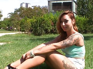 Sexy outdoor blowjob and fuck from this tattooed whore