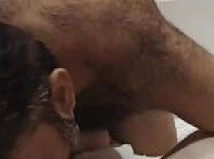 Worshiping hairy cock