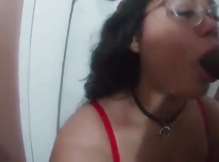 gorda, gafas, negra-ebony, garganta-profunda, negra, regordeta, zorra-slut, chupando