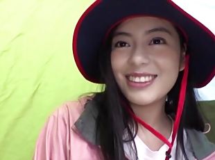 Adorable Japanese darling moans while riding a dick in a tent