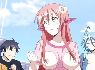 Snake babe fights with bird lady and her anime boobs pop out Monster Girls ep2