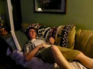 Relaxing on couch with cock out to stroke it