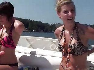 Topless small tits chicks on house boat