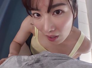 asiatisk, storatuttar, hårig, fru, japansk, creampie, strumpor, pov, brunett