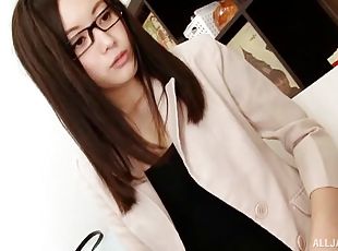 asiatique, lunettes, bureau-office, collants, hardcore, japonais, branlette, couple, sexe-habillé, en-nylon