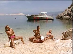 Boat captain fucks three babes on the beach