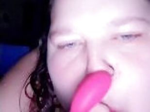 amador, brinquedo, bbw, dildo, sozinho, chupando