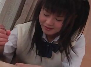 Japanese teen handjob makes the cock cum