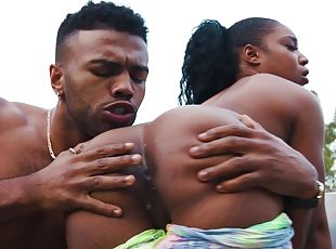 Aroused ebony shares fine outdoor black porn on cam