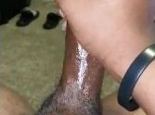 amatør, cumshot, ebony, stor-pikk, handjob, alene, pikk