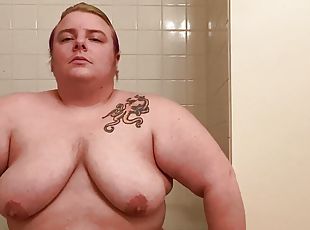 Pre-Bath Body hair tour and flashing looking at my fat dick