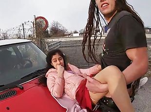 al-aire-libre, público, lesbiana, adolescente, trío, pequeñita