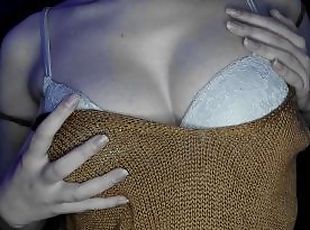 asiatique, gros-nichons, mamelons, amateur, massage, seins, fétiche, solo, coréen, soutien-gorge