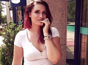 German redhead teen outdoor pick up pov fuck