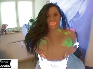 Curvy german girl with big tits fucks like crazy in neon