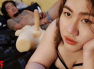 asien, dilettant, spielzeug, geile, unterwäsche, allein, cuckold, brunette, puppe