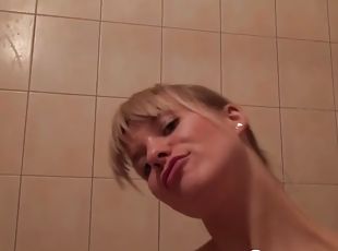 baignade, masturbation, amateur, blonde, mignonne, assez, douche