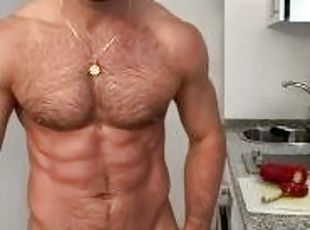 papá, público, amateur, gay, cocina, fetichista, a-solas, papi