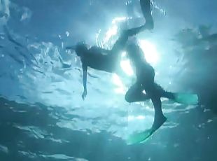 Freaky Underwater Shag With Two Divers