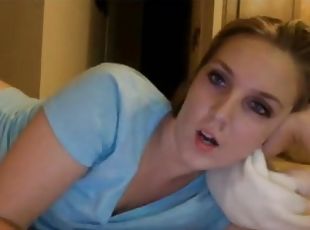 Horny blonde babe on webcam playing and toying her warm pussy with dildo