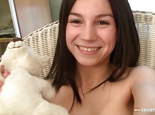 masturbation, ados, doigtage, culotte, naturel, mignonne, solo, brunette