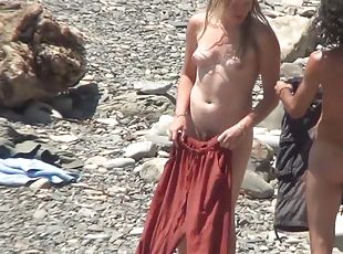 nudist, im-freien, muschi, erotisch-mutti, kam, strand, voyeur, blondine, natürliche