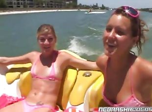 Bikini ladies on his speed boat are sexy